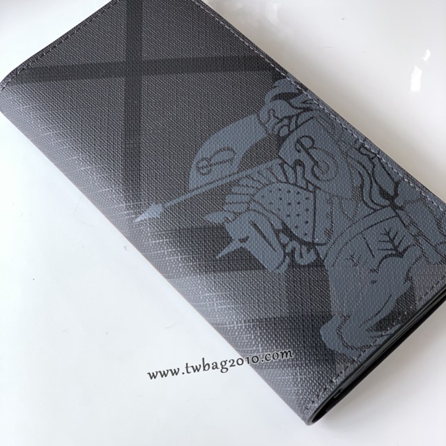 Burberry專門店新款煙熏格子男士長夾 巴寶莉London格紋馬術騎士圖案二折錢夾 yxb1114